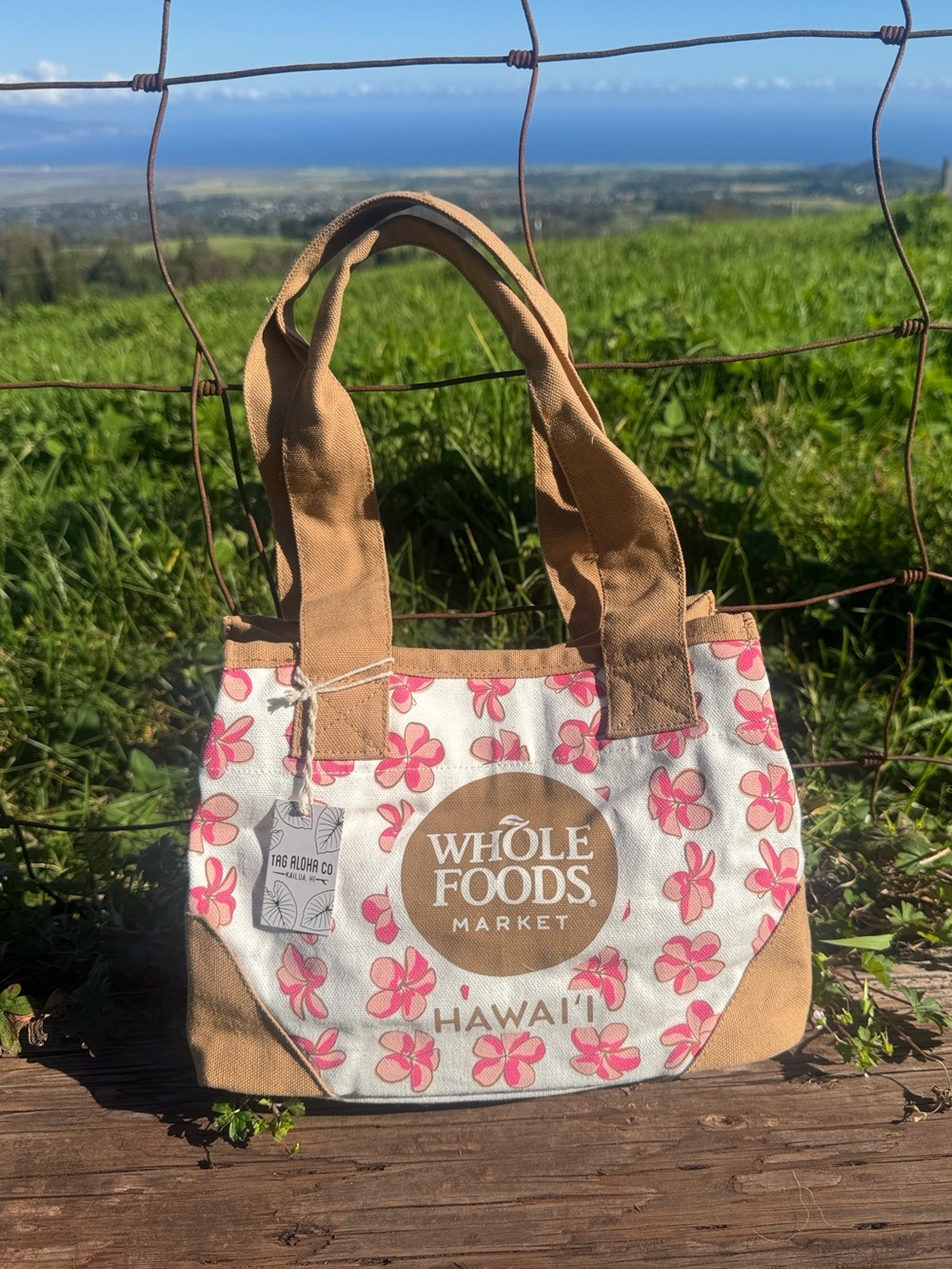 Whole Foods Tag Aloha Company Pink Plumeria Mini Tote Bag Hawaii Exclusive